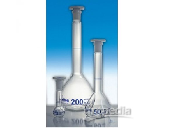 50ml A级透明玻璃容量瓶、蓝标、PE顶塞、ST12/21
