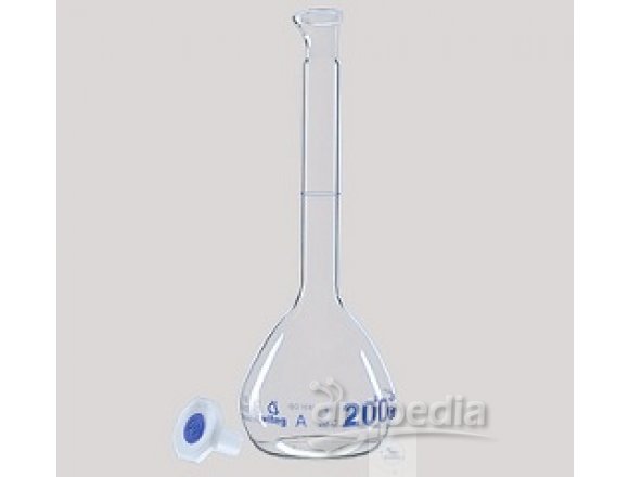 VOLUMETRIC FLASKS, 50 ML,  DIN-AS, ST 12/21, WITH  ST-PE-STOPPERS,  WITH SPOUT   CONFORMITY CERTIFIE