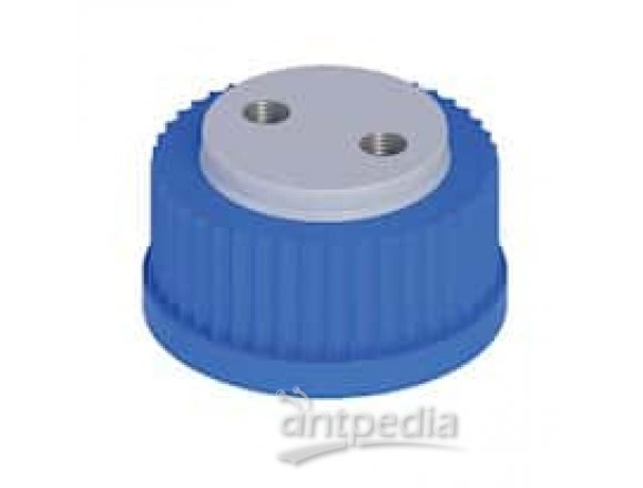 Cole-Parmer VapLock™ Solvent Delivery Cap w/ 304 SS Port Thread Inserts, two 1/4"-28, 38 mm Wako; 1/ea