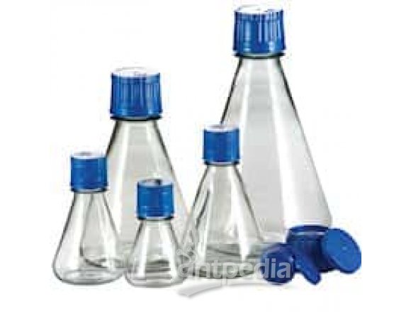 TriForest FPC0500S Flat-Base Sterile Erlenmeyer Shaker Flask, 500 mL, PP, packs of 12, 48/CS